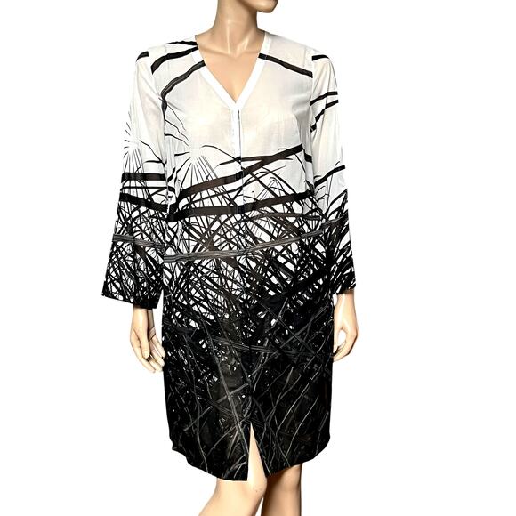 AKRIS X Bergdorf Goodman Grass Abstract Print Shirt Dress V-Neck Size 12